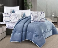 مفرش سرير شهريار شتوي فلانيل مزدوج 6 قطع سماوي