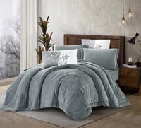 مفرش سرير شتوي جاكاراندا مخمل مزدوج 6 قطع لون رماد...