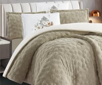 مفرش سرير عذبة شتوي فرو مزدوج 6 قطع بيج رملي