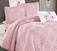 مفرش سرير صيفي مزدوج 6 قطع وردي - تصميم بلمسة فخام...