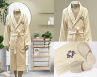 طقم روب استحمام قطن مطرز 4قطع-كريمي