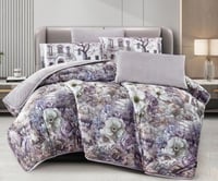 مفرش سرير شهلا شتوي فلانيل مشجر مزدوج 6 قطع رمادي...