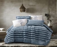 مفرش سرير أكاسيا شتوي فرو أرنب مزدوج 6 قطع - ازرق