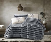 مفرش سرير أكاسيا شتوي فرو أرنب مزدوج 6 قطع - رصاصي...