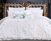 مفرش عرائس نيارة قطن 100% تطريز ورد 10 قطع ابيض مط...