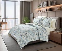 مفرش كانون فندقي قطن - بيج مشجر بالازرق مزدوج 6 قط...