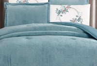 مفرش سرير عهود شتوي مخمل مزدوج 6 قطع - سماوي