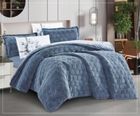 مفرش سرير توق شتوي فرو مزدوج 6 قطع -ازرق رمادي