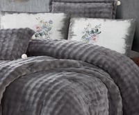 مفرش سرير تيكوما شتوي مخمل مزدوج 6 قطع - رمادي