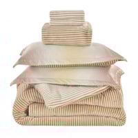 مفرش يوني كانون مقلم شتوي مخمل مزدوج 6 قطع بيج