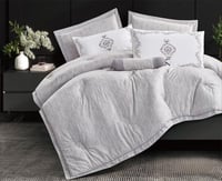 مفرش سرير صيفي ماجدة : مقاس مفرد ونص 4 قطع - رمادي