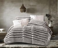 مفرش سرير أكاسيا شتوي فرو أرنب مزدوج 6 قطع - رمادي