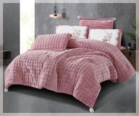 مفرش سرير تيكوما شتوي مخمل مزدوج 6 قطع - وردي