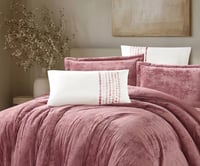 مفرش سرير روزماري شتوي مخمل مزدوج 6 قطع -وردي غامق