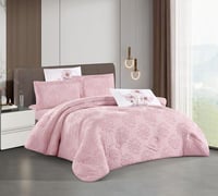 مفرش سرير صيفي مزدوج 6 قطع وردي - تصميم بلمسة فخام...