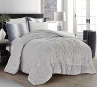 مفرش يوني كانون مقلم شتوي مخمل مزدوج 6 قطع-رمادي غ...