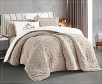 مفرش سرير عذبة شتوي فرو مزدوج 6 قطع بيج غامق