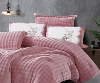 مفرش سرير تيكوما شتوي مخمل مزدوج 6 قطع - وردي