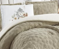 مفرش سرير عذبة شتوي فرو مزدوج 6 قطع بيج رملي