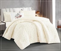 مفرش سرير عذبة شتوي فرو مزدوج 6 قطع سكري