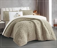 مفرش سرير عذبة شتوي فرو مزدوج 6 قطع بيج رملي