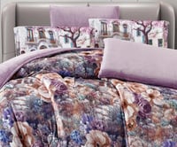 مفرش سرير شهلا شتوي فلانيل مشجر مزدوج 6 قطع بنفسجي...
