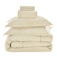 مفرش سرير هفين كانون شتوي مخمل مزدوج 6 قطع-كريمي