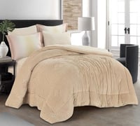 مفرش يوني كانون مقلم شتوي مخمل مزدوج 6 قطع بيج