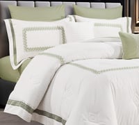 مفرش سرير صيفي عناقيد قطن مزدوج طقم 8 قطع ابيض مطر...