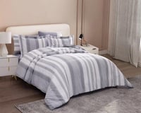 مفرش كوتجي صيفي قطن مقلم مزدوج 6 قطع رمادي كريمي