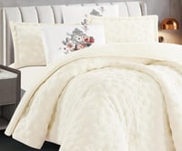 مفرش سرير عذبة شتوي فرو مزدوج 6 قطع سكري