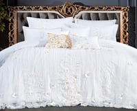 مفرش عرائس نيارة قطن 100% تطريز ورد 10 قطع ابيض مط...