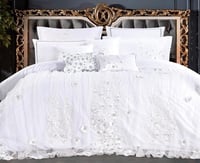 مفرش عرائس نيارة قطن 100% تطريز ورد 10 قطع ابيض مط...