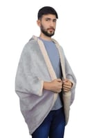 جاكيت شتوي سادة مخمل مع فرو - رمادي بيج