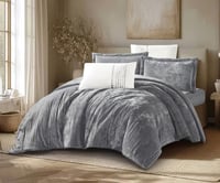 مفرش سرير روزماري شتوي مخمل مزدوج 6 قطع -رمادي غام...