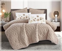 مفرش سرير سديم شتوي فرو مزدوج 6 قطع بيج غامق