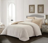 مفرش سرير صيفي كانون جاكار قطن مزدوج 6 قطع - بيج