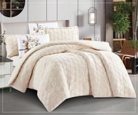 مفرش سرير توق شتوي فرو مفرد ونص 4 قطع - بيج فاتح