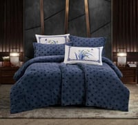 مفرش شتوي شفشاون مزدوج 6 قطع فرو ارنب جاكار - كحلي