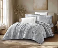 مفرش سرير روزماري شتوي مخمل مزدوج 6 قطع -رمادي