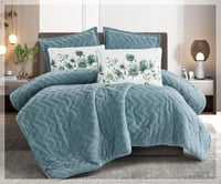 مفرش سرير سديم شتوي فرو مزدوج 6 قطع - سماوي