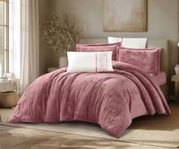 مفرش سرير روزماري شتوي مخمل مزدوج 6 قطع -وردي غامق