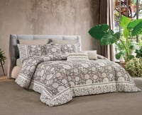 مفرش سرير تيران صيفي طقم مزدوج 9 قطع بيج مشجر بتصم...