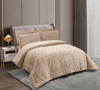 مفرش FJ كانون شتوي محفور فرو مزدوج 6 قطع-بيج