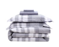 مفرش كوتجي صيفي قطن مقلم مزدوج 6 قطع رمادي كريمي