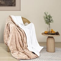 بطانية شتوية خفيفة فرو مفرد ونص لون بيج