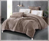 مفرش سرير تيكوما شتوي مخمل مزدوج 6 قطع - بيج غامق
