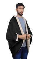 جاكيت شتوي سادة مخمل مع فرو - أسود بيج