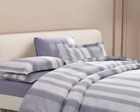 مفرش كوتجي صيفي قطن مقلم مزدوج 6 قطع رمادي كريمي