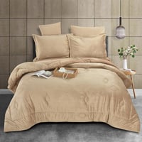 مفرش سرير هفين كانون شتوي مخمل مزدوج 6 قطع-بيج غام...